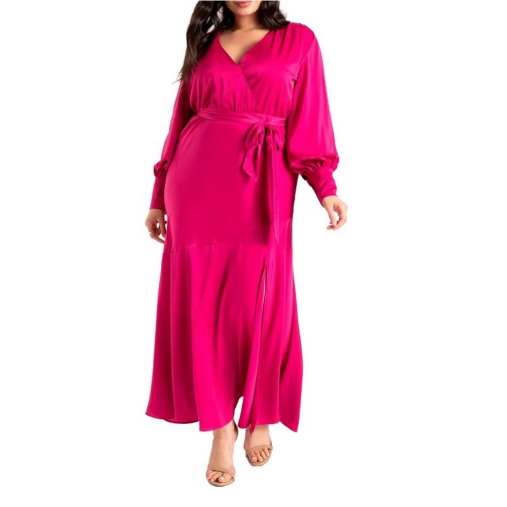 Eloquii Satin Maxi Dress (Magenta)